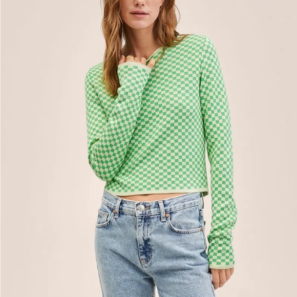 MANGO Checks Knitted Sweater - Picture 1 of 8